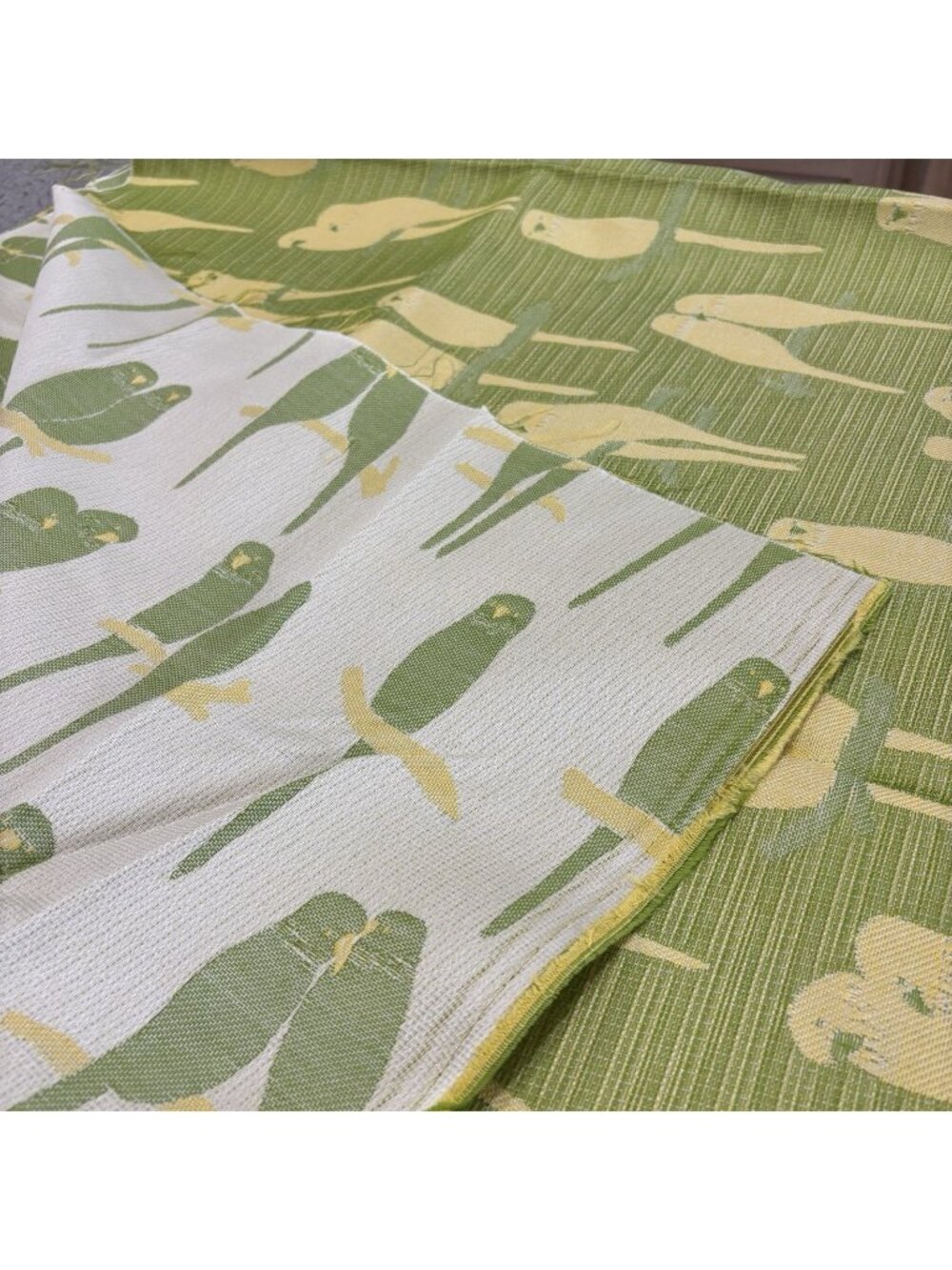 Vintage Fabric 58”x 2 Yds Parakeets Budgies Green Yellow White Birds Sewing